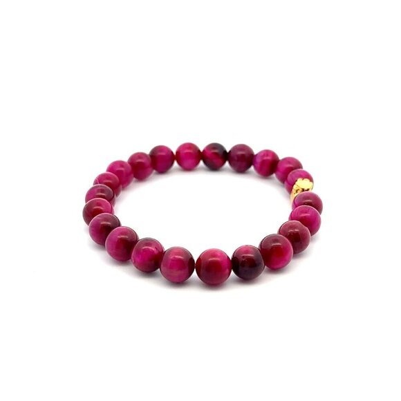 24K Gold Money Bag Lucky Charm Bracelet Gemstones Dyed Tiger's Eye 8mm S 6.5" - Picture 2 of 5